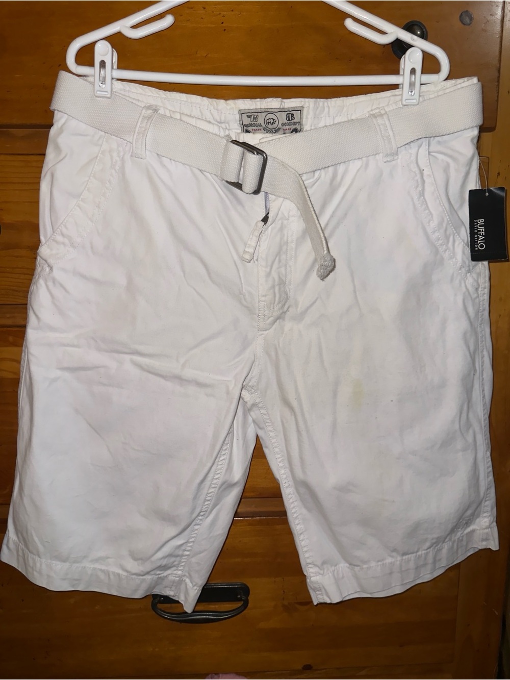 Buffalo David Bitton Men's White Cotton Shorts with Belt